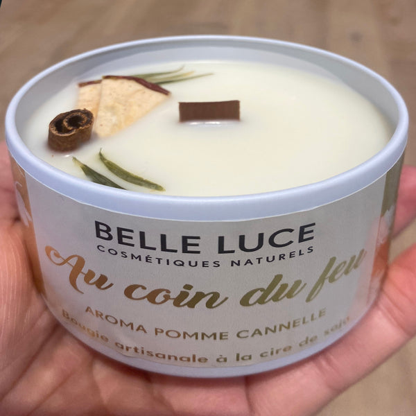 Bougie Parfumée végétale "Au coin du feu" - Pomme et Cannelle - Cire de Soja naturelle -  200 gr