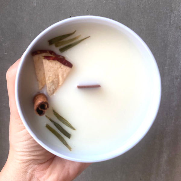 bougie avec pomme et cannelle-naturelle fait main cire de soja meche en bois belle luce 