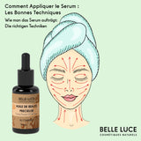 conseils comment appliquer le serum belle luce , techniques de massages, femmes avec mouvement pour expliquer comment appliquer 